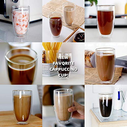 CNGLASS Double Wall Thermo Glass Cup 13.5 oz,Insulated Glass Coffee Set of 2 - color: 13.5oz(2-pack)
