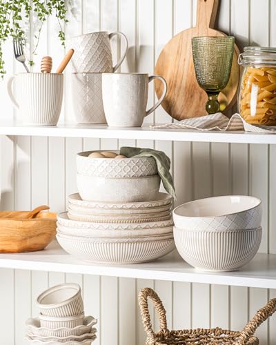 getstar 12-Piece Ceramic Dinnerware Sets, Plates and Bowls Sets (9.2" Dish + 7.6" Dish + 6" Bowl) for 4, Microwave and Dishwasher Safe - size: 9.2"+7.6"+6"(12pcs)