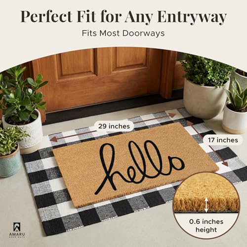 Coir Welcome Mat, Non-Slip, Hello Classic, 17 x 29 in | 100% Natural Coir, Anti-Shedding, Durable PVC Backing, Traps Dirt and Mud, Indoor and Outdoor Entryway, Easy to Clean - color: Hello Classic