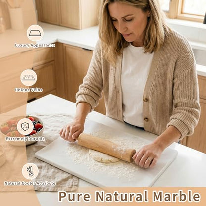 White Marble Cutting Board 20 x 16 Inch, Heavy Duty Stone Pastry Board for Dough Kneading, Baking, Rolling, and Serving Tray, Yugoslavia White - color: Yugoslavia White, size: 20"L x 16"W
