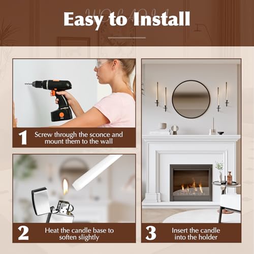 Metal Wall Candle Sconce Holder Set of 4 Wall Mount Candle Holder Pillar Holder Black Modern Wall Candle Sconces Hanging for Living Room Farmhouse Fireplace Wedding - color: Black, size: 4PC