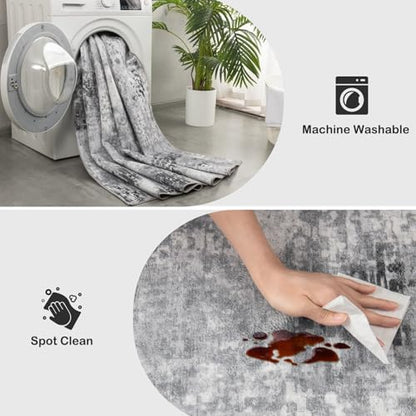 Kelarea Washable Area Rug 5x7, Non-Slip Low Pile Abstract Grey | Water & Stain Resistant, Pet Friendly, Easy Clean, Ultra Soft, for Living Room, Bedroom, Nursery, Ofiice - color: Light Grey, size: 5' x 7' (Rectangular)