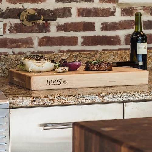 John Boos RA-Board Series Rectangular Wooden Maple Cutting Board 24”x18” – 2.25” Thick, 30-lb Reversible Butcher Block with Edge-Grain & Finger Grips – Made in the USA - color: Maple, size: 24"L x 18"W