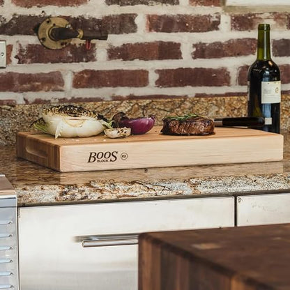 John Boos RA-Board Series Rectangular Wooden Maple Cutting Board 24”x18” – 2.25” Thick, 30-lb Reversible Butcher Block with Edge-Grain & Finger Grips – Made in the USA - color: Maple, size: 24"L x 18"W