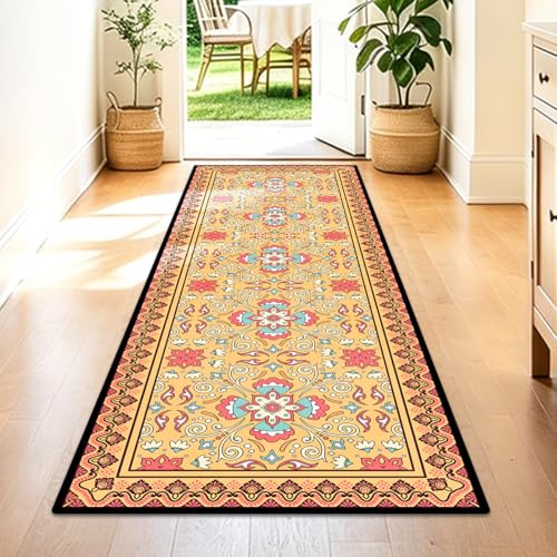 Washable Corridor Runner Rug, Non-Slip Hallway Rug with Upgrade Rubber Backing, Stain Resistant Faux Wool Distressed Carpet for Bedroom Kitchen Laundry Corridor Balcony (Orange, 71" x 23.6") - color: Orange, size: 1'11" x 5'11" (Runner)