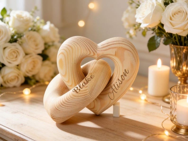 Personalized Interlocking Wooden Hearts, Custom Name Date Engraved Couple Gift, Wedding Anniversary Keepsake, Romantic Decor, Valentine Gift, Bridal Shower Gifts, Engagement Present 6 - color: Design 06