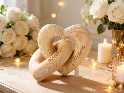 Personalized Interlocking Wooden Hearts, Custom Name Date Engraved Couple Gift, Wedding Anniversary Keepsake, Romantic Decor, Valentine Gift, Bridal Shower Gifts, Engagement Present 6 - color: Design 06
