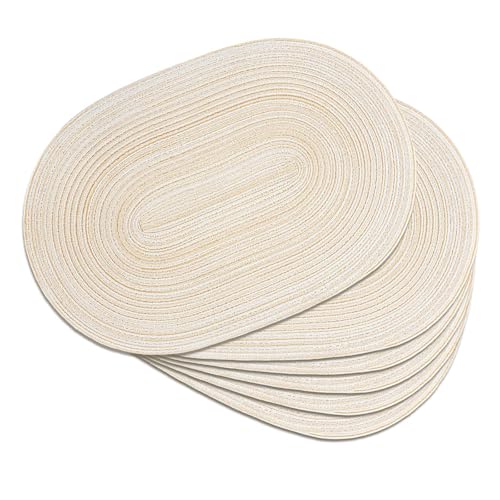 Placemats Set of 6, Woven Oval Braided Dining Table Mats(Beige) | 12 x 17.5 Inch Size Fits Plates and Flatware; Hand Washable and Heat Resistant for Kitchen Use, with Farmhouse and Boho Style - color: Beige, size: 6 pcs