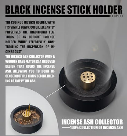 Incense Holder for Sticks,Modern Incense Stick Holder with Glass Ash Catcher[Anti ash Flying], Incense Burner Holder,Zen Glass Incense Holder,for Spa Home Decor Yoga Meditation[Black]