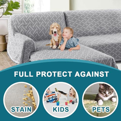 Turquoize Sectional Couch Covers L Shape Couch Cover Sectional Sofa Cover Washable 2 Pieces Blanket for Sectional Sofa Feature Geometrical Woven Jacquard Fabric (71" x 102"+63" x 110", Grey/White) - color: Grey/White, size: Small Sectional: 71" x 102"+63"