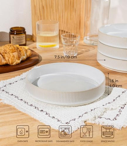 7.5" Ceramic Pasta Bowls Set of 4, Salad Bowls | Versatile Serving Bowls for Pasta, Salad, Fruit & Noodles, Housewarming & Wedding Gift, Reactive White - color: Reactive White, size: 7.5 Inch
