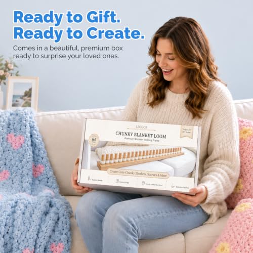 LEOGOR 64-Inch Chunky Blanket Loom Kit – Expandable Wooden Hand Knitting Board for Jumbo Yarn, Modular Frame with Pegs for Beginners, Scarves & Throws - size: 64inch