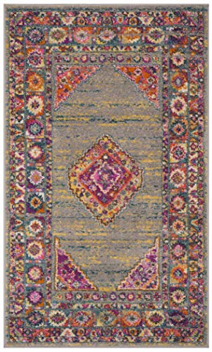 SAFAVIEH Madison Collection Accent Rug - 3' x 5', Light Grey & Fuchsia, Boho Chic Medallion Design, Non-Shedding & Easy Care, Ideal for High Traffic Areas in Entryway, Living Room, Bedroom (MAD133G) - color: Light Grey/Fuchsia, size: 3' x 5' (Rectangular)