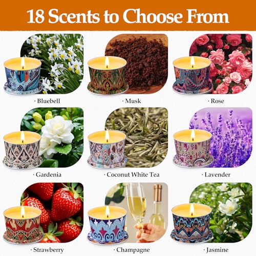 18 Pack Scented Candles Set,Soy Wax Travel Candles Bulk, Long Lasting Aromatherapy Candle Gift Set for Women, Home Fragrance, Mother's Day,Relaxation & Stress Relief - color: 18 Pack Mandala