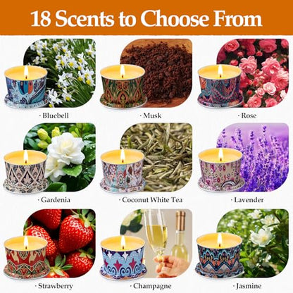 18 Pack Scented Candles Set,Soy Wax Travel Candles Bulk, Long Lasting Aromatherapy Candle Gift Set for Women, Home Fragrance, Mother's Day,Relaxation & Stress Relief - color: 18 Pack Mandala