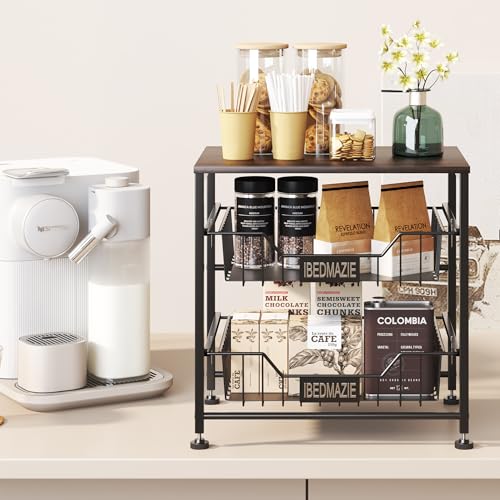 3 Tier Fruit Basket for Kitchen Metal Storage Organizer with Drawers | Adjustable Feet,Easy Assembly