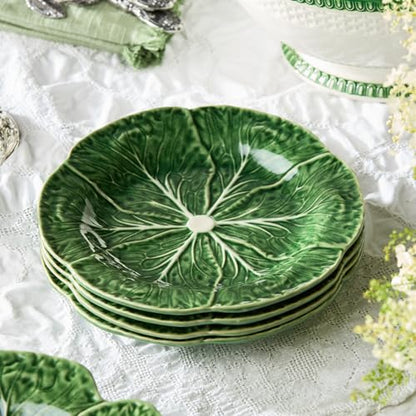 Le Jardin Green Cabbage Plates 3D SALAD/DESSERT PLATES, SET OF FOUR - 9" Sculpted Green Stoneware Leaf Plates – Seasonal Spring & Summer Tableware for Fresh, Nature-Inspired Dining
