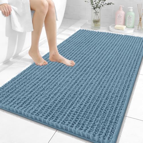 OLANLY Large Bathroom Rugs 44x32, Thick Soft Absorbent Chenille Bath Rugs | Airy Blue, Quick-Drying Rubber Backing, Shaggy Bath Mat, Machine Washable for Floor, Tub and Shower, Home Decor Accessories - color: Airy Blue, size: 44" x 32"