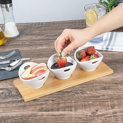 Restaurantware 6 oz Rectangle White Bamboo Porcelain Basket Bowl Set - size: Triple set, style: Basket