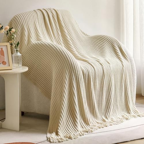 Blagic Knitted Throw Blanket for Couch,Soft Farmhouse Boho Fall Throw Blanket with Tassels,Home Decorative Lightweight Throw Blankets,Beige Throws for Bed/Chair/Sofa, 60" W x 80" L - color: G-beige, size: 60 × 80 in