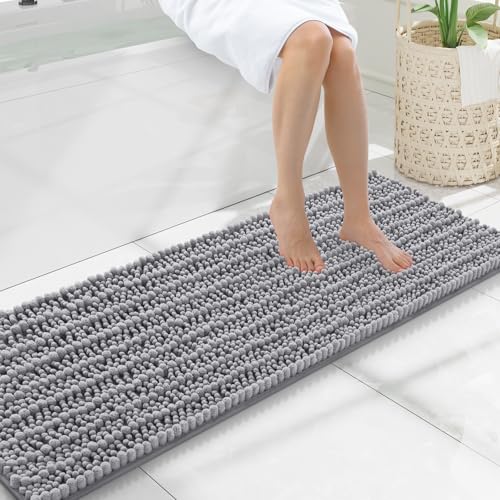 Smiry Bathroom Rugs 47X17, Extra Soft Rubber Backing Chenille Bath Mats | Grey Machine Washable Non Slip Quick Dry Bath Mats for Bathroom Floor, Tub, Shower, Home Decor Accessories - color: Grey, size: 47'' X 17''