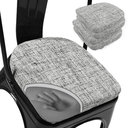 SINOSSO Memory Foam 14" Metal Chair Cushions 4 Pcs, Modern Interwoven Style Magnetic Chair Pads for Dining Kitchen Cafe Bistro Stackable Chair (U-Shape, White-Gray, 4) - color: White