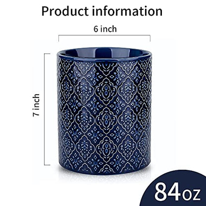 KOOV Kitchen Utensil Holder, Large Utensil Holders for Countertop, 6 x 7 Inches Ceramic Utensil Crock, Deep and Stable, Cooking Utensil Holder, Embossed Pattern (BLue) - color: BLue