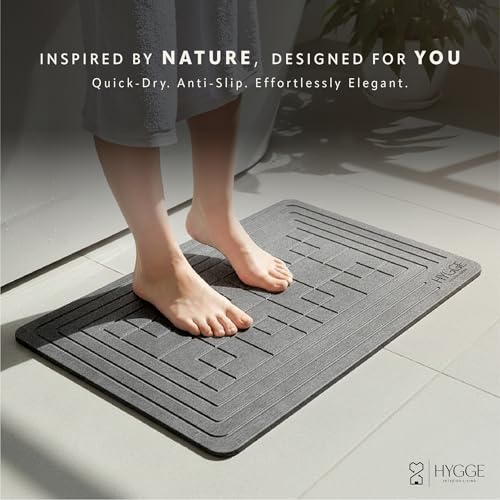 Diatomaceous Earth Stone Bath Mat - Ash Tile | Modern Fast Dry Bathroom Floor Shower Mat, Quick Drying Premium Luxury Diatomite Spa Stone Gift, Non-Slip Base, 23.6" x 15.4" - color: Ash Tile