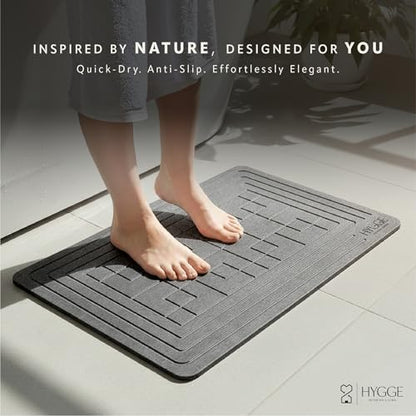 Diatomaceous Earth Stone Bath Mat - Ash Tile | Modern Fast Dry Bathroom Floor Shower Mat, Quick Drying Premium Luxury Diatomite Spa Stone Gift, Non-Slip Base, 23.6" x 15.4" - color: Ash Tile