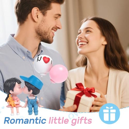 Lovely Couple Kiss Car Dashboard Decorations, Cute Cartoon Couple Figurine with Balloon, Resin Car Ornament Interior Accessories for New Car Gift Boys Girls