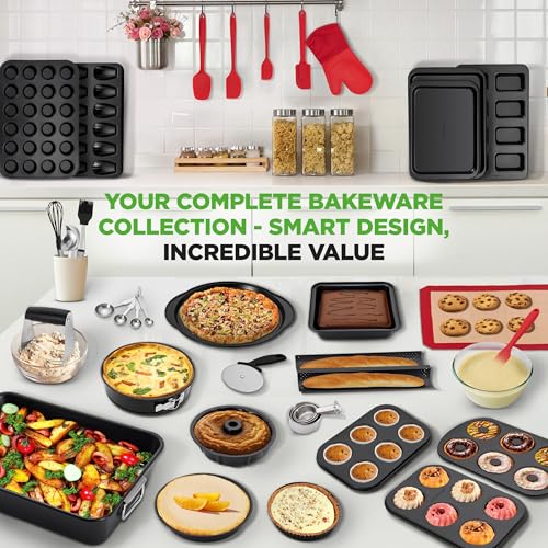 NutriChef 42-Piece Ultimate Nonstick Bakeware Set - Carbon Steel Baking Pans, Everyday Baking Tools, Oven Mitts, & More - Ideal for Baking Delicious Savory & Sweet Treats - Complete Set for Bakers - size: 42-Piece Set