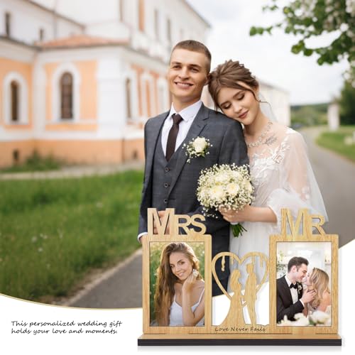 4x6 Couples Wedding Picture Frame Mr and Mrs Wedding Photo Frame Anniversary Desktop Picture Frame with Two 4x6 Openings - color: Yellow-Couples Picture Frame