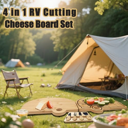 Foldable RV Charcuterie Boards - Bamboo cheese board with Knife Set | RV Camper Accessories as Birthday House Warming Wedding Gifts for Women Couples Mom, Camper Must haves RV Gifts - size: 11.8"L x 9.2"W