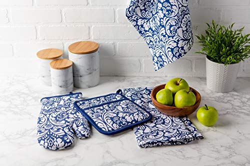 DII Cotton Dish Towel Set Damask Print, 18x28, Nautical Blue, 2 Count - color: Nautical Blue, size: Dishtowel, 18x28"