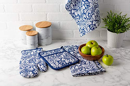DII Cotton Dish Towel Set Damask Print, 18x28, Nautical Blue, 2 Count - color: Nautical Blue, size: Dishtowel, 18x28"