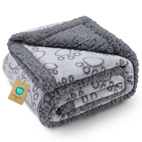 Luciphia Waterproof Dog Blanket Reversible Sherpa Fleece for Small Dogs Cat | Soft Print Pet Blanket Washable Pee Proof, Furniture Protector for Couch Sofa Bed Car, Cozy Throw (57" x 40", Grey) - color: Paw Gray, size: M (57" x40")