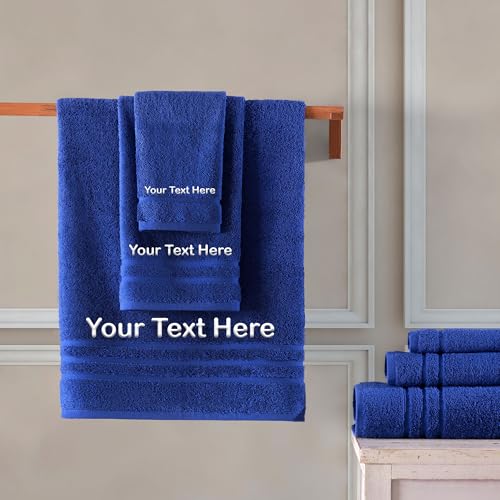 Hawmam Linen Personalized Towels - Customized Turkish Cotton Towel Set, Monogrammed Towels with Initial, Name & Embroidery, Idea for Weddings, Bridal Showers, Anniversaries, for Couples - Navy Blue - color: Royal Blue