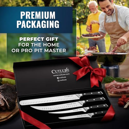 Cutluxe Butcher Knife Set, Brisket, Breaking, Boning & Fillet for Meat | BBQ Carving Blades, Ultra Sharp German Steel, Full Tang Ergonomic Handles – Grilling Gift for Men - size: 4 Pcs Brisket Knife Set