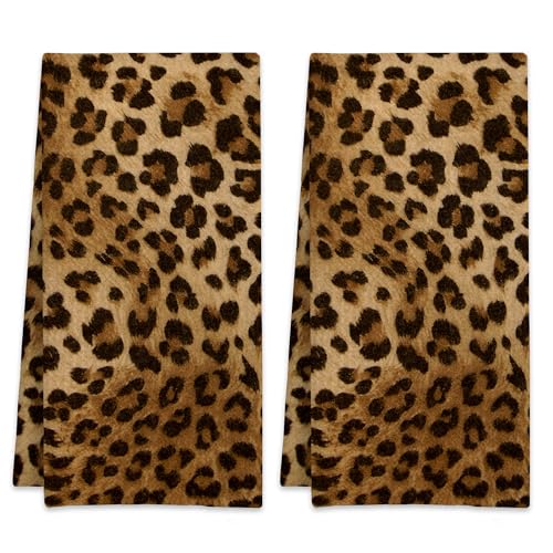 Leopard Print Hand Towels Set of 2,Waffle Weave Soft Absorbent Kitchen Dish Towels,Decorative Bathroom Towel for Hotel Bath Gym Yoga 16"x24" - color: Leopard Print