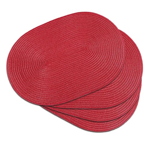 Placemats Set of 4, Woven Oval Braided Dining Table Mats(Red) | 12 x 17.5 Inch Size Fits Plates and Flatware; Hand Washable and Heat Resistant for Kitchen Use, with Farmhouse and Boho Style - color: Red, size: 4 pcs