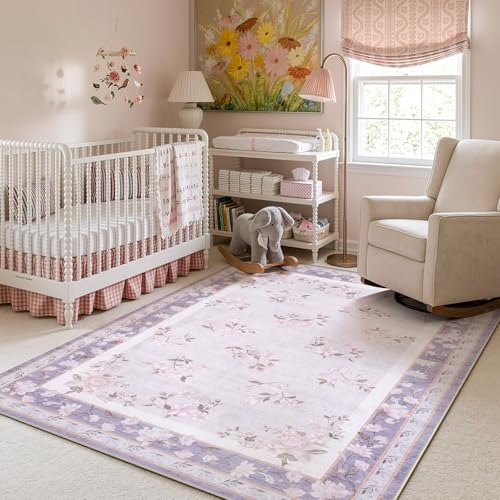 LIVEBOX Machine Washable Area Rugs 5x7 Lavender Rug Girls Bedroom, Soft Ultra-Thin Nursery Girl for Living Room, Purple Rugs for Girls Room, Lilac Rug for Nursery Room - color: Purple, size: 5' x 7' (Rectangular)