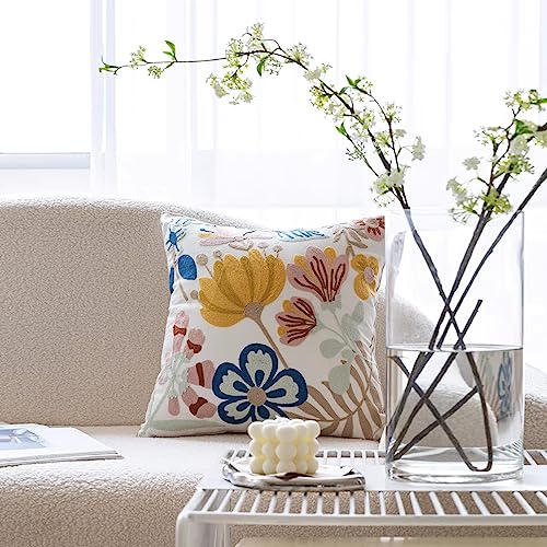 YIcabinet Pillow Covers Set of 2, Embroidered Flower Pattern Throw Pillow Cover,Square Cotton Cushion,Pillow Case for Sofa Bedroom Couch,18"x18" - color: Flower Pattern
