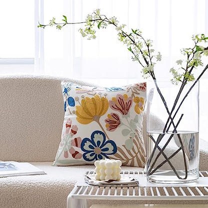 YIcabinet Pillow Covers Set of 2, Embroidered Flower Pattern Throw Pillow Cover,Square Cotton Cushion,Pillow Case for Sofa Bedroom Couch,18"x18" - color: Flower Pattern