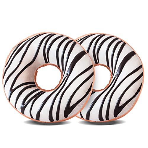 HYSEAS Round Throw Pillow 14 Inch Chocolate White Donut, 3D Digital Print Decorative Soft Food Shaped Pillow, Light Weight Seat Cushion for Couch, Chair, Floor, Sofa, 2 Pack - color: Chocolate/White-2 Pack