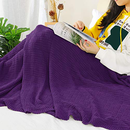 uxcell 100% Cotton Knit Throw Blanket, Cable Decors Purple 47x70 - color: Purple