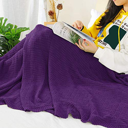 uxcell 100% Cotton Knit Throw Blanket, Cable Decors Purple 47x70 - color: Purple