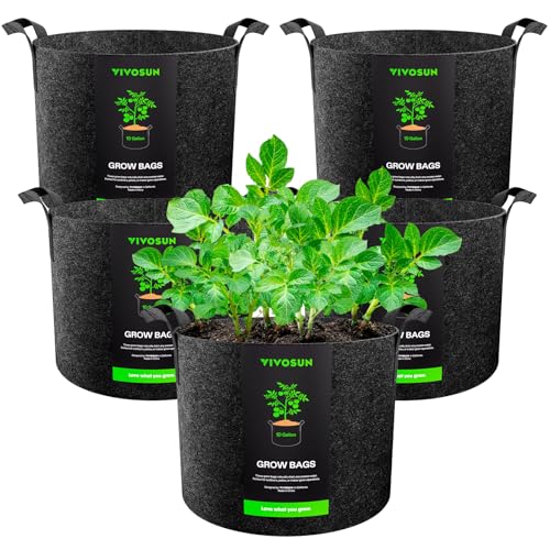VIVOSUN 5-Pack 10 Gallon Plant Grow Bags Fabric Pots with Handles | 300G Thickened Nonwoven Fabric, Excellent Drainage, Healthy Root Growth, BPA-Free, Reusable - color: Black, size: 10 Gallons