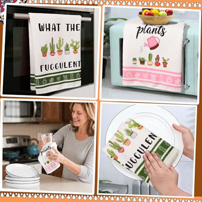 Gifts for Plant Lovers Women, Plant Lady Mom Gift, Funny Kitchen Towels for Women, Best Friend Birthday Housewarming New Home Gifts, Cute Kitchen Hand Towels Dish Cloths(16×24 Inches Set of 2) - color: Succulent