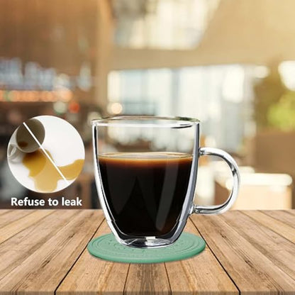 Coasters Set of 6 - PU Leather Coasters for Drinks with Holder - Green - color: Green
