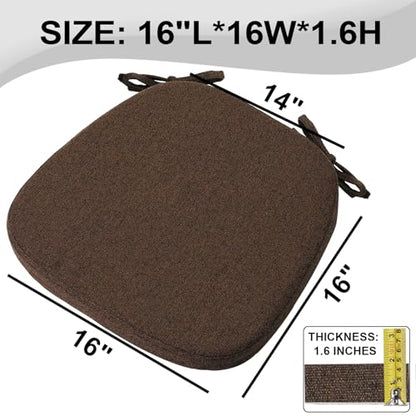 SINOSSO 1 Pack Memory Foam Chair Cushions for Dining Chair, Friendly Woven Fabric 16" U-Shape Comfortable Kitchen Chair Pad, Removable Slip Resistant Seat Cushion (1 Piece, Dark Brown) - color: Dark Brown